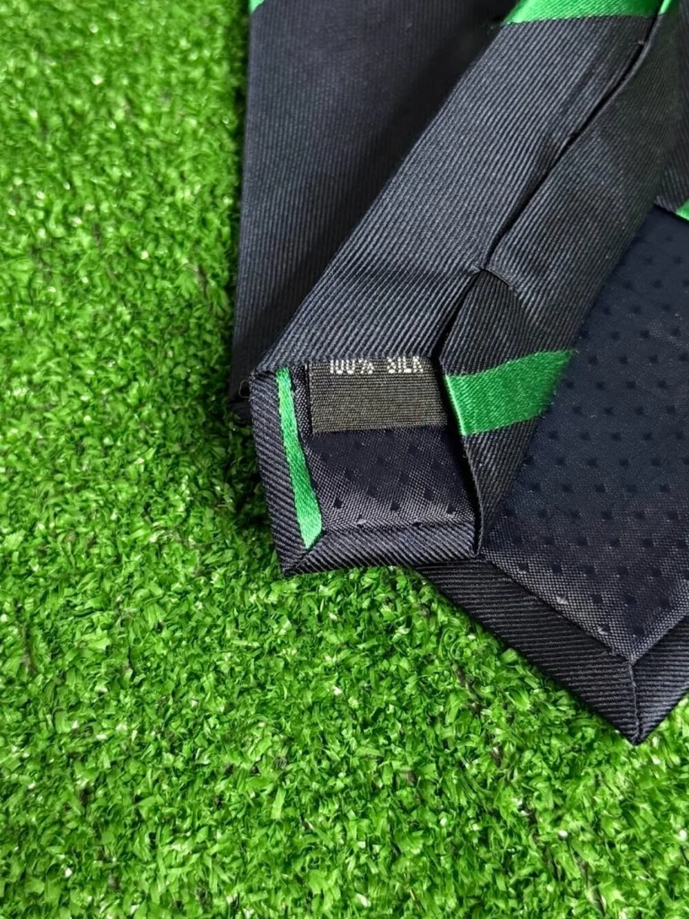 Rare FNH LLC Military Operations Monogram Silk Regimental Tie Navy Green Silk